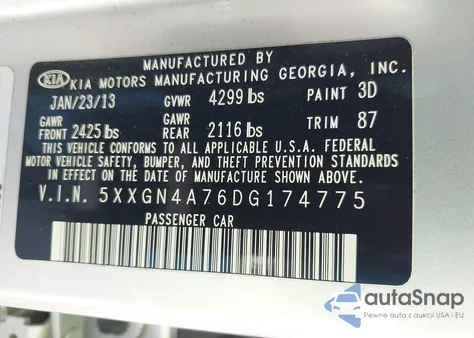 2013 Kia Optima Ex from USA, damaged, VIN 5XXGN4A76DG174775